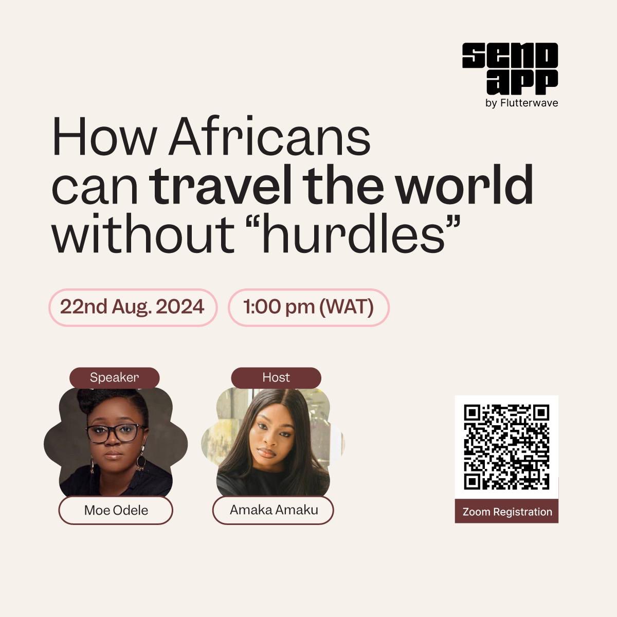 Mochievous's tweet photo. I’ll be discussing traveling while African on this webinar with @SendAppbyFLW  

Register here and come hear how I’ve navigated traveling on my Nigerian passport. Also happy to answer questions i probably would never answer on the TL. “See” you there! 

https://t.co/TmAXDZwu3Z https://t.co/9kt5LzzCL9