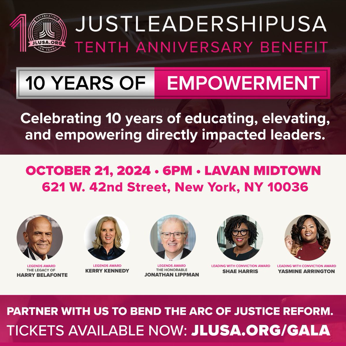 In just 10 years, <a href="/JustLeadersUSA/">JustLeadershipUSA</a> has made strides to undo decades of harm to communities impacted by mass incarceration. Join them on October 21 to celebrate #10years and empower future generations of leaders across the country. jlusa.org/gala