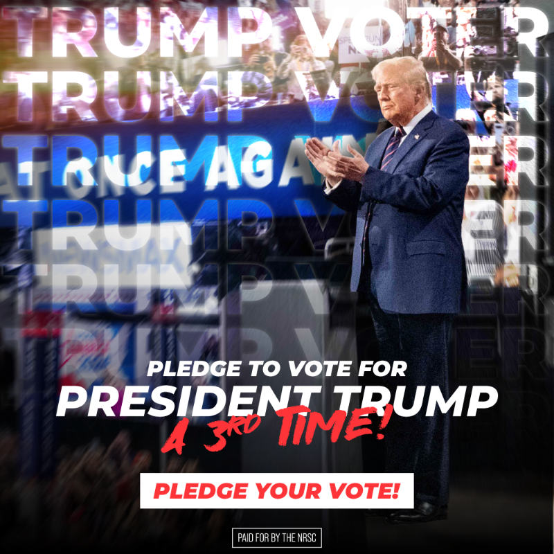 NRSC's tweet photo. YES OR NO >> Will you VOTE for President Trump a 3rd time?