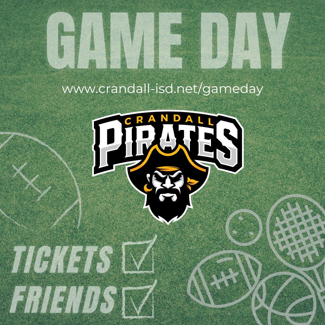 🏴‍☠️Be ready for Game Days! 
CHS Tickets: trst.in/qF0hTB
CMS Tickets: trst.in/GOglwH

Visit Pirate Game Day on the Crandall ISD website. crandall-isd.net/gameday

Don't forget to check back weekly for the latest info!