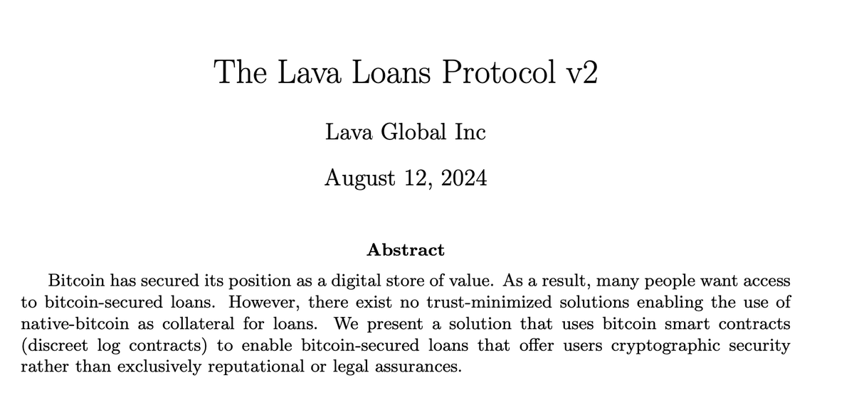Announcing Lava Loans v2, the best way to access bitcoin-secured loans. 

You can find the full paper here: github.com/lava-xyz/loans…