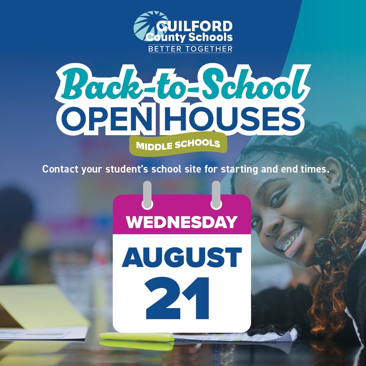GCSFamilyAcad's tweet image. Middle school open house is Wednesday, Aug. 21! Contact your student's school site and visit gcsnc.com/backtoschool24 for more information. #BackToGCS