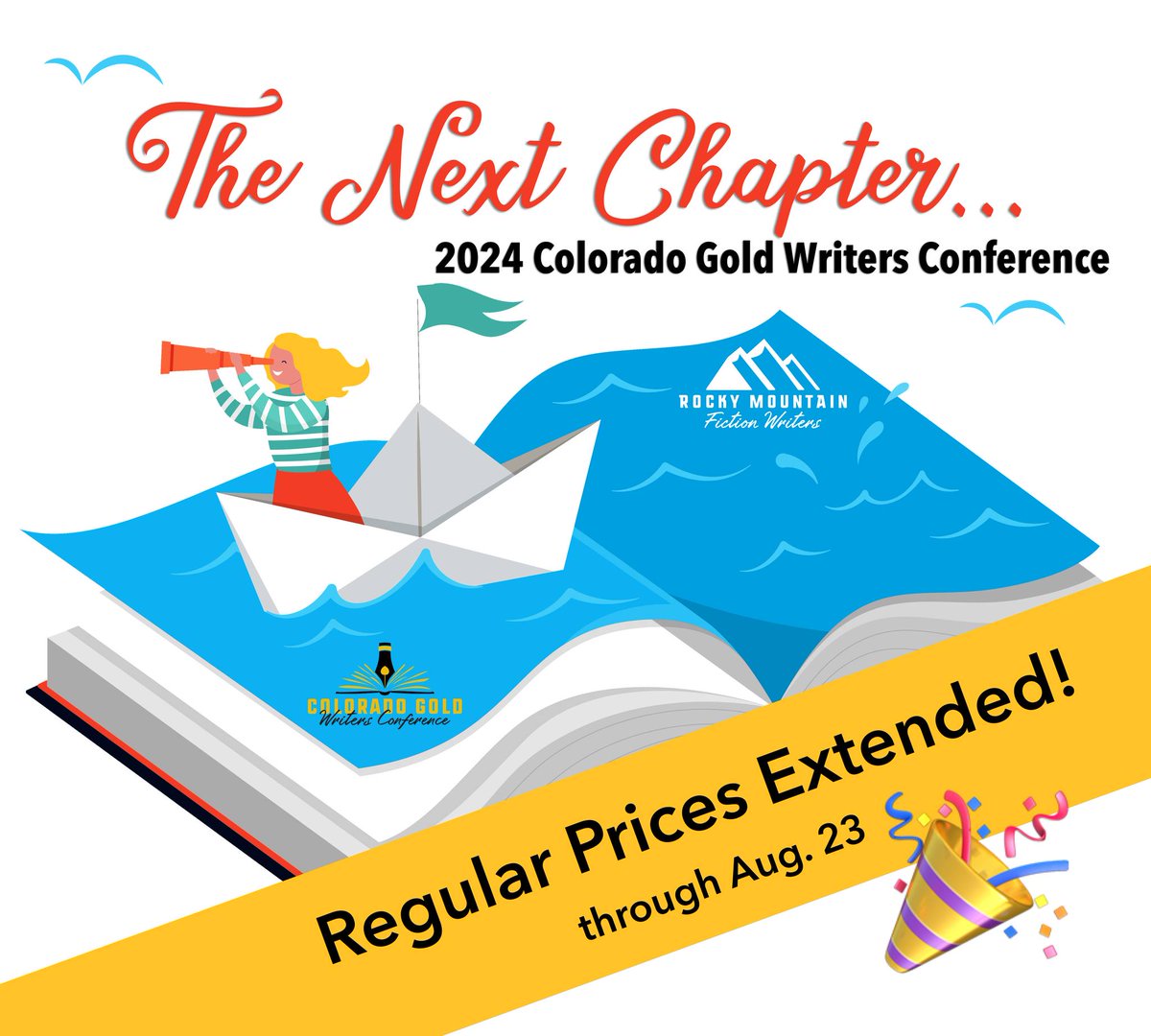 Due to the incredible interest in the 2024 Colorado Gold Conference, we're excited to announce that we've extended our regular registration pricing through August 22nd!

Register here: ow.ly/eCrs50SZoF2

#IAmRMFW #WritingCommunity #ReadingCommunity