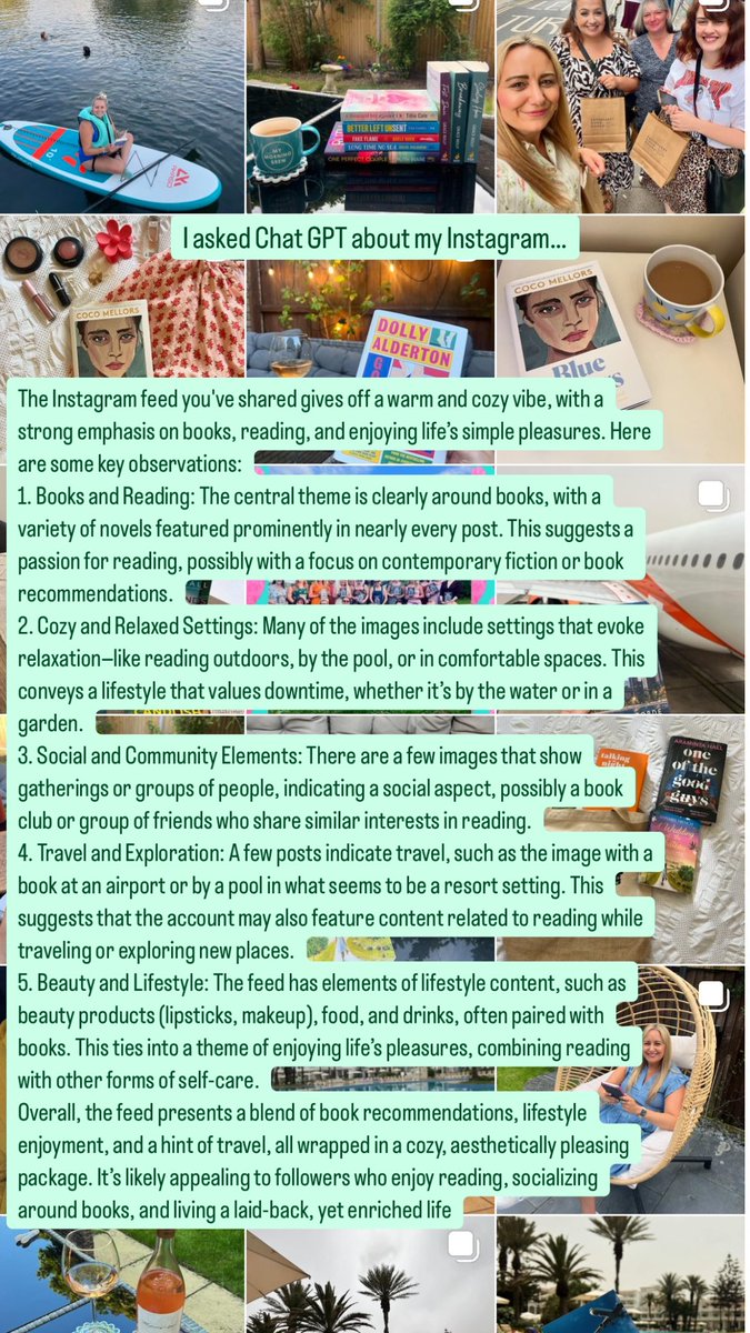Got to love Chat GPT 
Asked it on my Bookstagram feed impression and then to roast my feed. Green impression 🥹🥰🩵
Coral roasted 😂😂