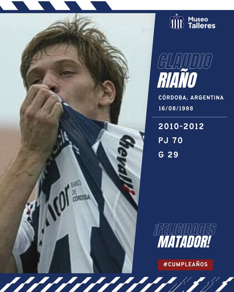 Cumpleaños Claudio Riaño 🎂

El ex-delantero de Talleres, con gran paso por el club y querido por la gente, cumple hoy 36 años.

Feliz cumpleaños Claudio!

Qué gol recordás de él?

#CumpleañosT #MuseoTalleres