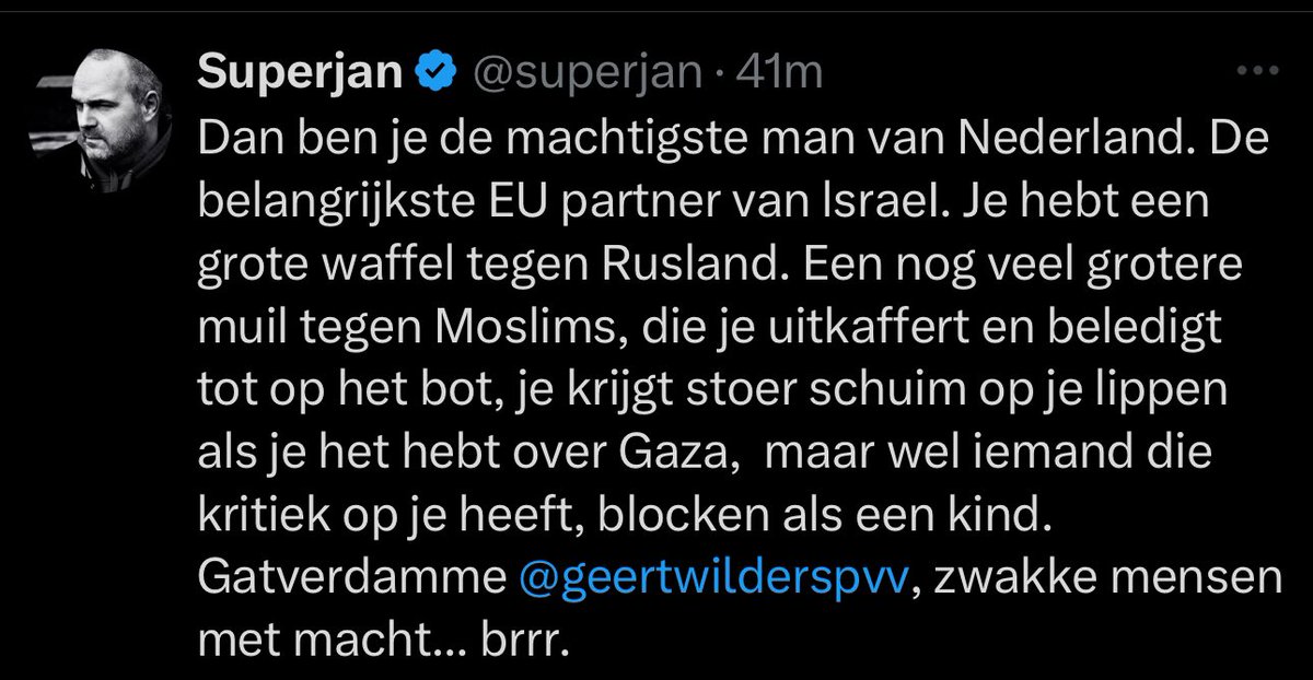 Zegt malle Jan <a href="/superjan/">Superjan</a> die zelf iedereen blockt die ook maar iets van kritiek op hem heeft of een simpele vraag stelt over iets wat hij post. “Blocken als een kind” 😂