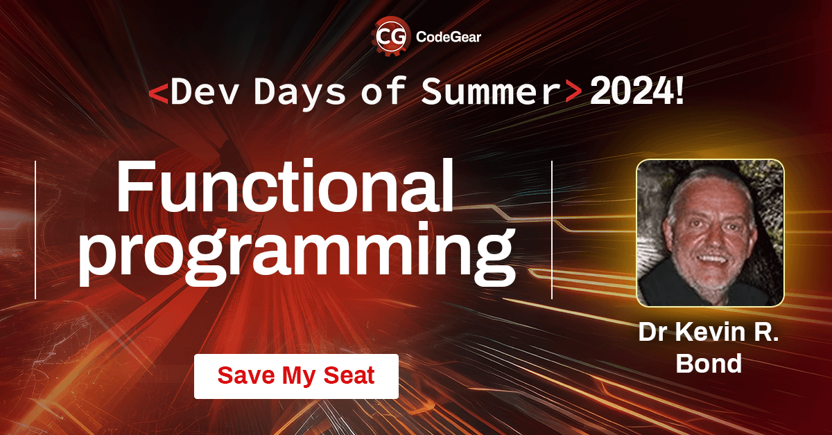 EmbarcaderoTech's tweet photo. Join Dr. Kevin R. Bond at the #DevDaysofSummer session on "Functional Programming."

𝘿𝙤𝙣'𝙩 𝙢𝙞𝙨𝙨 𝙤𝙪𝙩—𝙨𝙖𝙫𝙚 𝙮𝙤𝙪𝙧 𝙨𝙚𝙖𝙩 𝙣𝙤𝙬! https://t.co/NyVmGrsbYQ

#developers #coding https://t.co/NOMadDs4X6