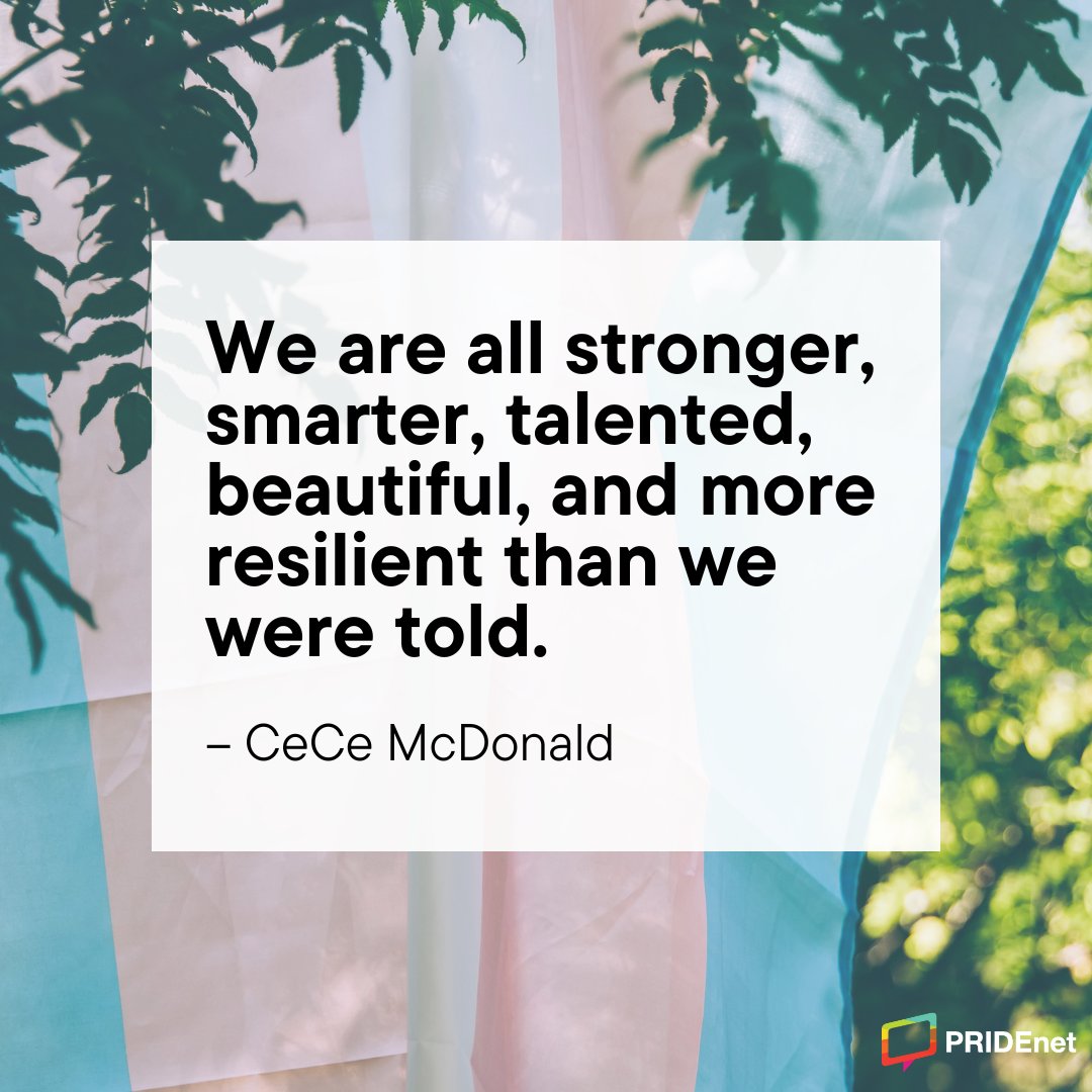 ThePRIDEStudy's tweet photo. Here is a quote from Cece McDonald for #FeelGoodFriday: "We are all stronger, smarter, talented, beautiful, and more resilient than we were told."

#FridayFeeling  #LGBTQIA #TransActivist https://t.co/Td89vqHOu9