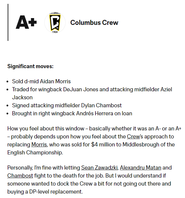 MattDoyle76's tweet image. Armchair Analyst: Grades are in!

The secondary transfer window is closed. Many moves have been made, and many *haven't* been made, too.

Personally, I enjoyed seeing teams at the top of the heap really going for it.
mlssoccer.com/news/grading-e…