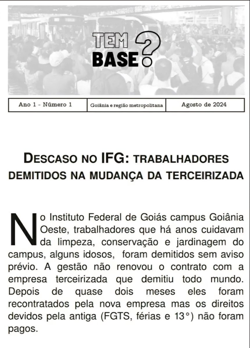 tembaseisso's tweet photo. Saindo do forno nosso primeiro boletim! Nessa edição teremos relatos de problemas rolando no IFG campus Goiânia Oeste, no Vikings Pub e na RTE Rodonaves! https://t.co/501OMojw3B