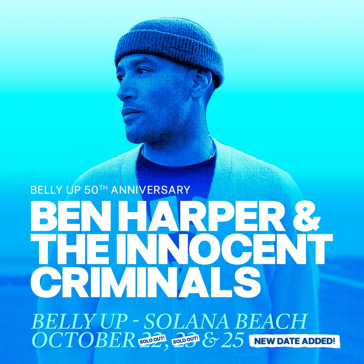 Third show added at the <a href="/BellyUpMusic/">Belly Up</a> on Friday, October 25th. Tickets on sale at 10am PT today! 🩵💙
ticketweb.com/event/ben-harp…