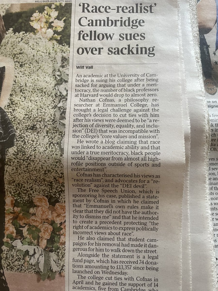 wilfvall00's tweet photo. Delighted to have my first solo byline in The Times today, covering Nathan Cofnas’ plans to sue Emmanuel College over his sacking https://t.co/aAc06UVb5s