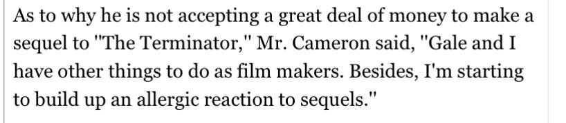 James Cameron (in 1986) on making sequels: