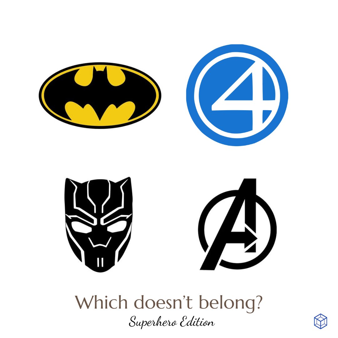 amtnj's tweet image. It's "Which Doesn't Belong" Wednesday! Notice the pictures. Which is unique?
#math #mathroutine #njteacher #njteachers #wodb #mathteacher #mathteachers #Marvel  #MCU  #dccomics #BlackPanther #Batman  #FantasticFour  #avengers