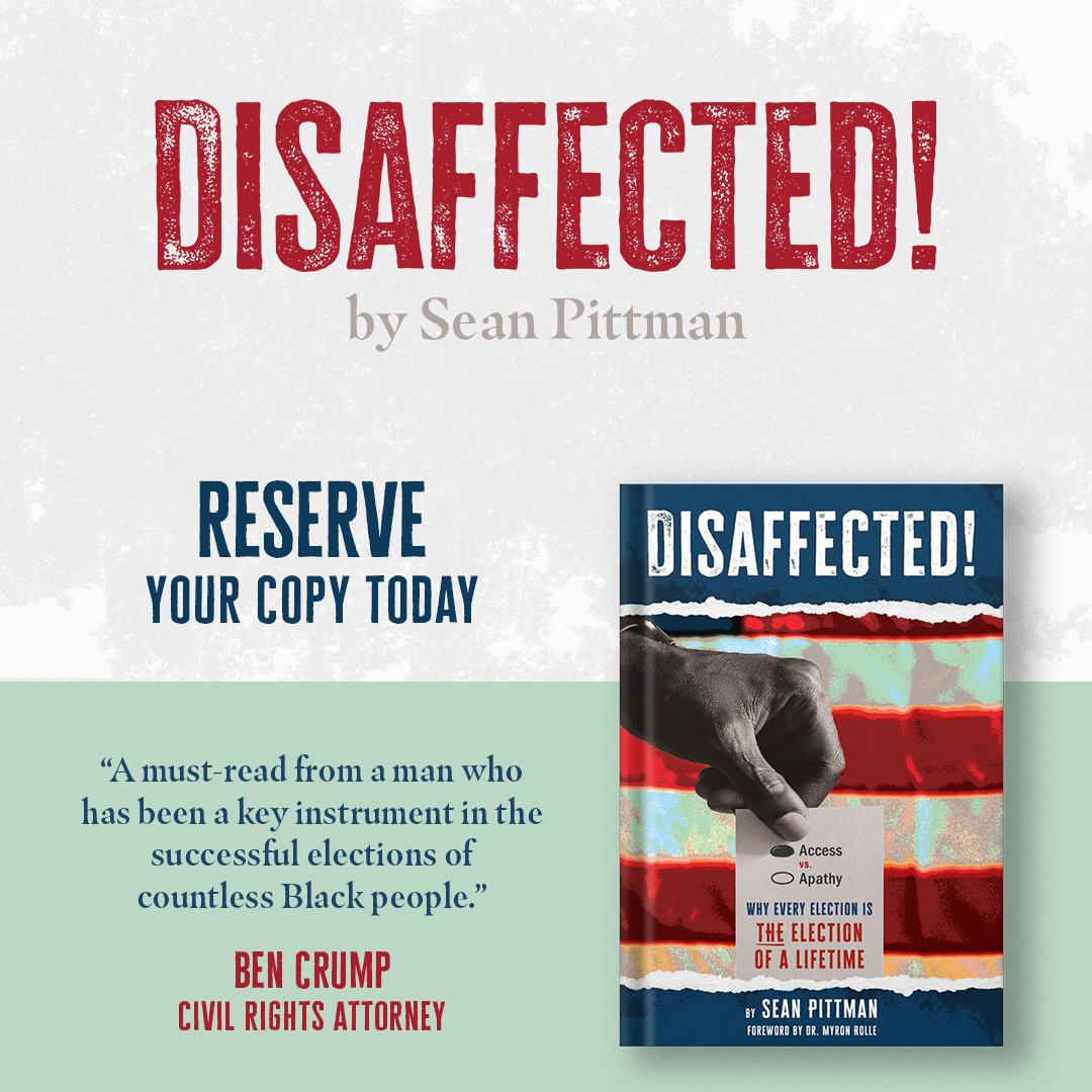 DisaffectedBook's tweet image. @SeanPittman's 'Disaffected!' dives into why every election is crucial. Endorsed by @AttorneyCrump, this book is a must-read for anyone who cares about democracy.

Reserve your copy now! 📘
 amazon.com/Disaffected-Ac…

#DisaffectedBook #Election2024 #CivicEngagement