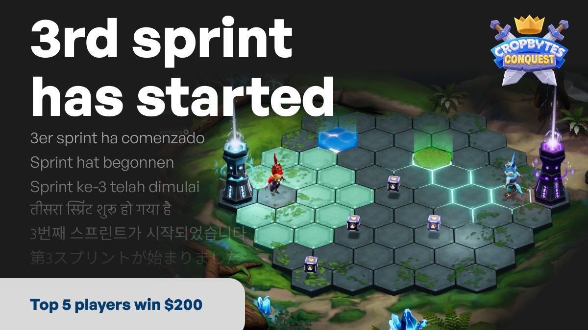 We’re excited to announce that the third sprint of our CropBytes Conquest Beta testing is now live! 🛡️

⚔️ This time, we’re raising the stakes with rewards for the top 5 players on the leaderboard worth $200!

How to Claim Your Rewards: Join our Community t.me/+kdCWI75yyqM5O…