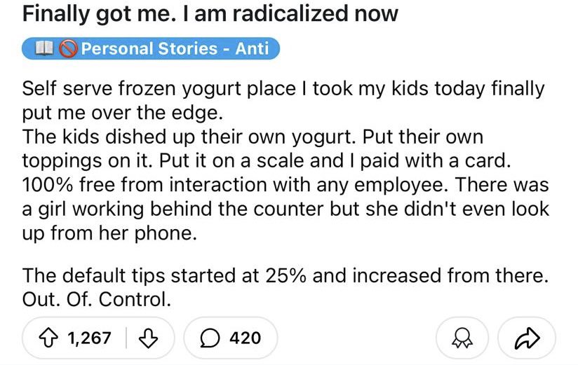 tipflation's tweet image. #selfserve frozen yogurt, no human interaction, ZERO, #tipping starting at 25%… 😱 #stopthemadness #tipflation