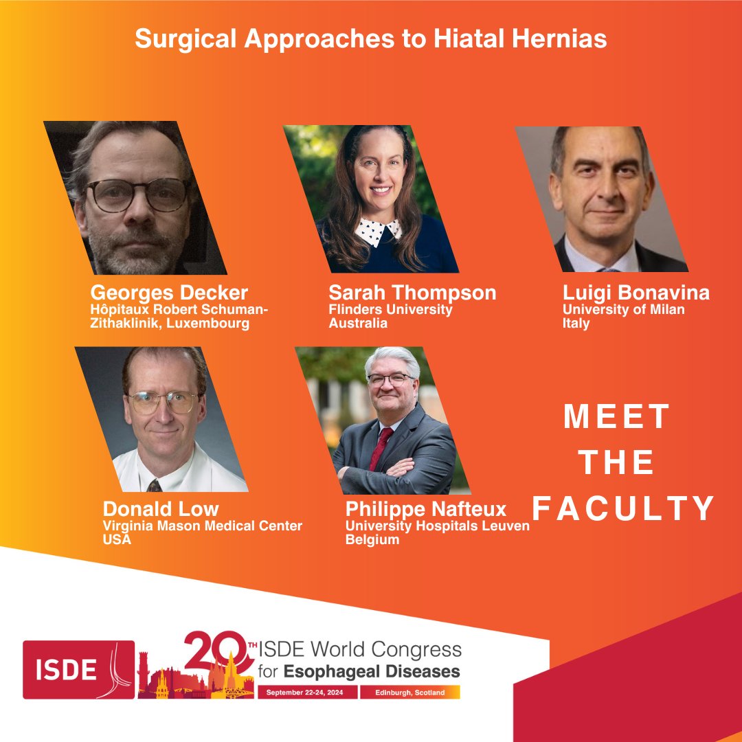 Get ready to expand your knowledge on Surgical Approaches to Hiatal Hernias at #ISDE2024 on Sept 24 (day 3 of Congress)! Join us at the Edinburgh International Conference Centre (EICC). Register today at: isde-congress.net
#ESOPHAGUS #ISDE #oesophageal #esophageal
