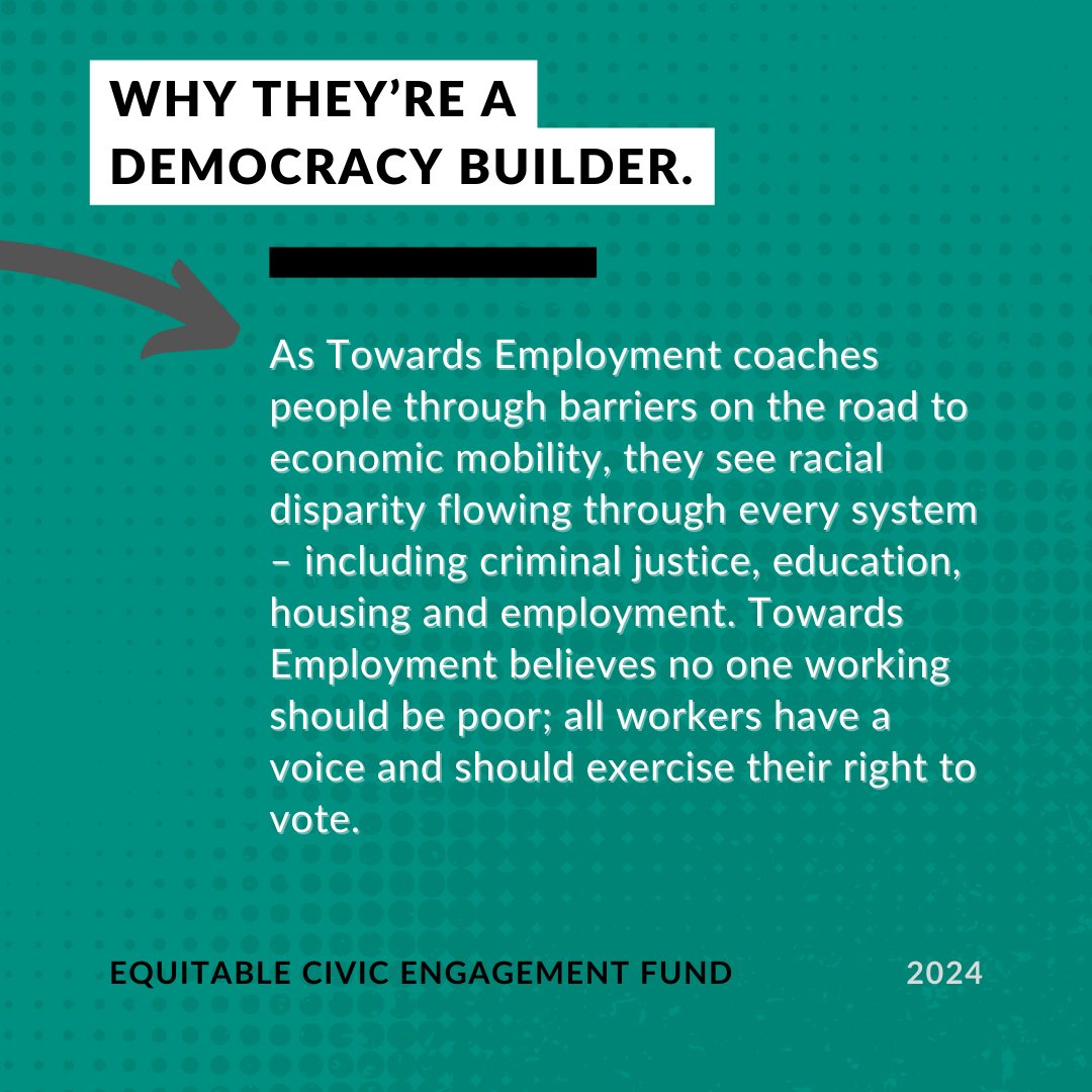 CLEVotes's tweet image. Today, we&apos;re introducing our #ECEF Grantee 🎉

@towardsemployment envisions a world of work where all people – regardless of race, criminal history, or where they live – have an opportunity to thrive.

Stay tuned as we highlight our Equitable Civic Engagement Fund grantees!