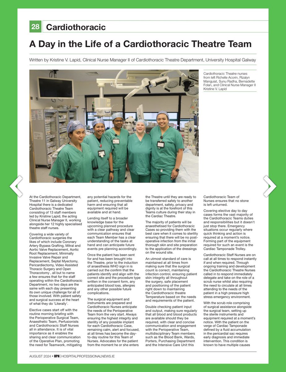 Tara_CTANP's tweet image. Congratulations to my colleagues in Theatre 11 on their recent publication 👏🏻.
I am so incredibly lucky to get opportunity to work with these highly skilled nurses, who are a vital part of the journey for the Cardiothoracic patient in Galway. @saoltagroup @CDONMSaolta @SCTSUK