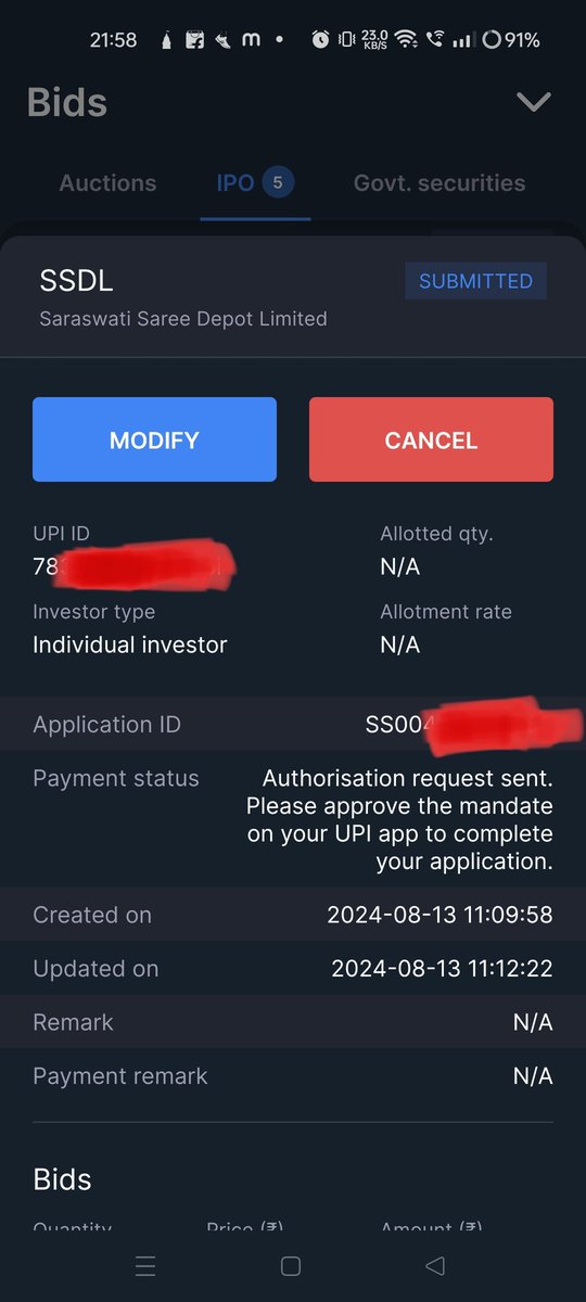 ShashankKo2293's tweet image. I applied for #SaraswatiSaree ipo and  mandate was accepted &amp;amp; applications submitted. Now, it shows "No record found" while I was checking for the #Allotment 
IPO applied from @zerodha
and many users of the #zerodha are facing the same issue. @SaraswatiSaree @SEBI_India