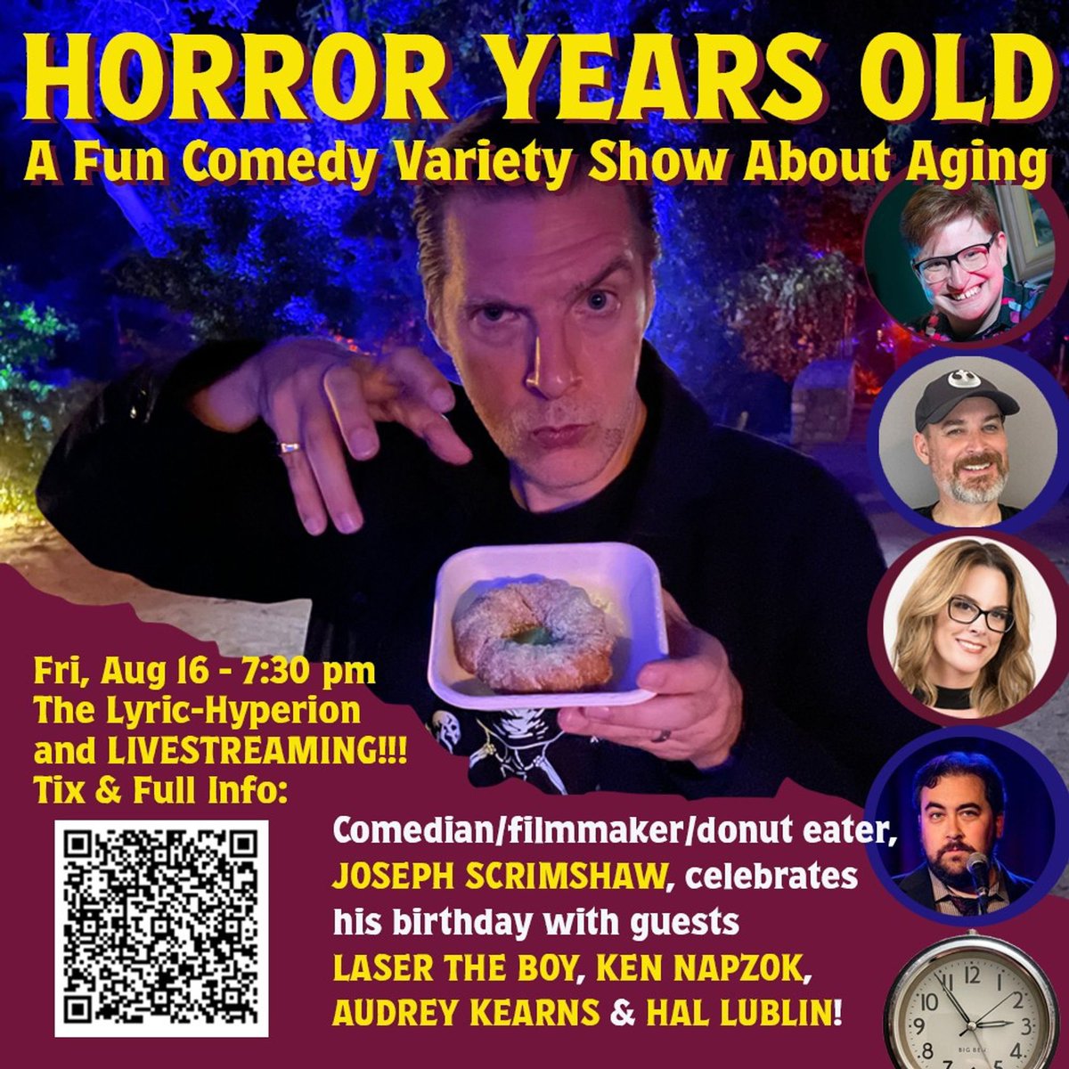 Day of show! Tonight, Fri Aug 16th is my birthday eve and I'm celebrating with a big comedy/variety show. Comedy, music, improv, a short horror film we made called The Demon's Commentary, a mystery dance, and more!

In-person &amp; livestream tix: eventbrite.com/e/horror-years…