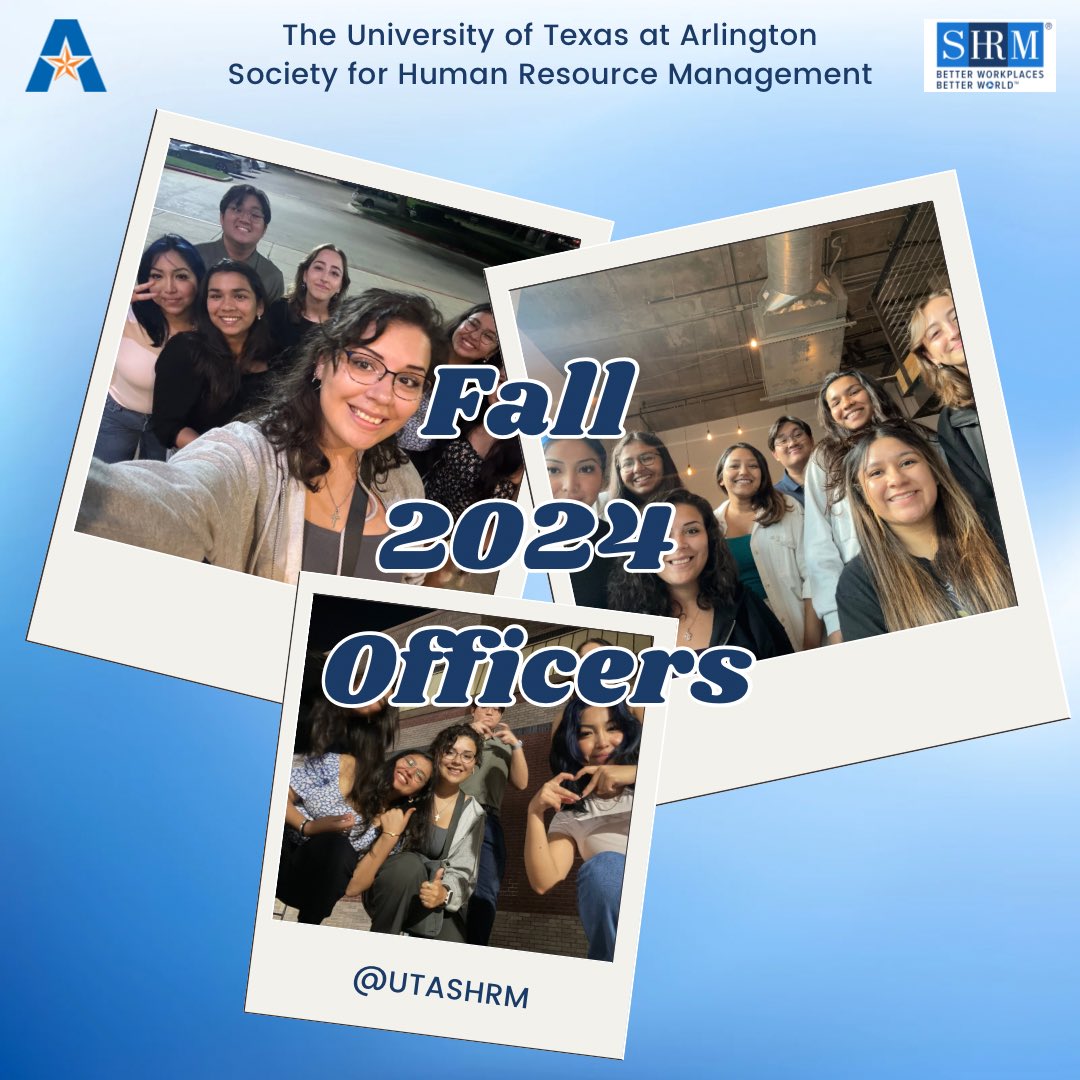 Happy Friday ! ✨With the semester quickly approaching we want to announce our Fall 2024 executive officers for UTA SHRM!🎉

Welcome to the team and we look forward to a great semester! Stay tuned for our semester meeting schedule!😎