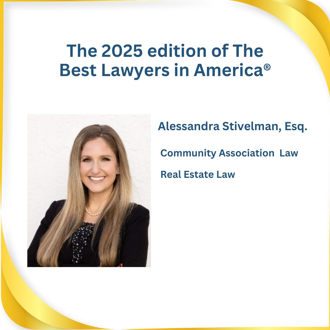 Managing partner Dennis Eisinger, Esq. and partner, shareholder Alessandra Stivelman, Esq. were recognized in the 2025 edition of Best Lawyers®.
 #BestLawyersAwards2025 
 #BestLawyers #RealEstateLaw #CommunityAssociationLaw #Congratulations