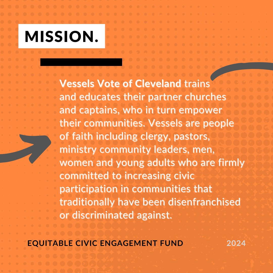 CLEVotes's tweet image. Today, we&apos;re introducing our #ECEF Grantee 🎉 Vessels Vote of Cleveland trains and educates their partner churches and captains, who in turn empower their communities.

Stay tuned as we highlight our Equitable Civic Engagement Fund grantees!