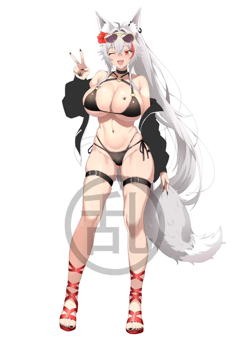狼系ライバーの牙部りんかさん のビキニ水着を描かせて頂きました可愛く出来ました～ 
