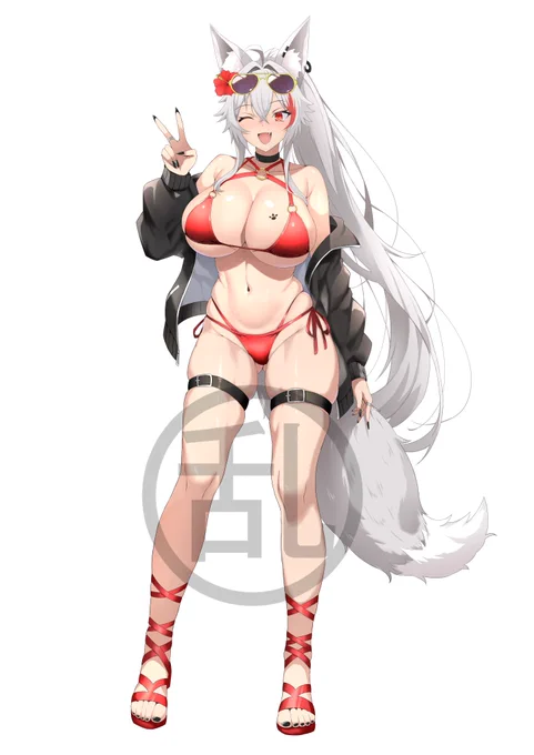 狼系ライバーの牙部りんかさん のビキニ水着を描かせて頂きました可愛く出来ました～ 