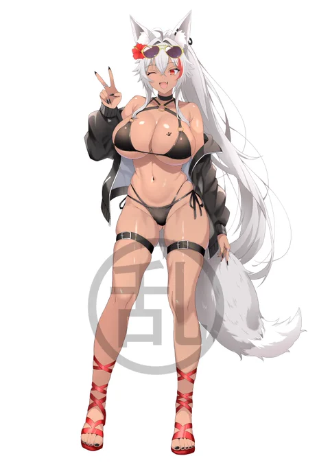 狼系ライバーの牙部りんかさん のビキニ水着を描かせて頂きました可愛く出来ました～ 