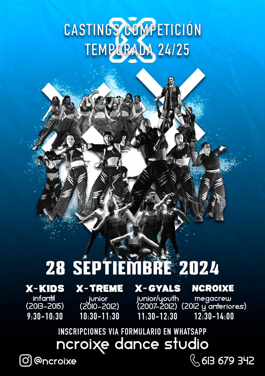 ncroixe's tweet photo. 🔓CASTINGS COMPETICIÓN 
✖️¿Quieres formar parte de los grupos de competición de NCroiXe para la temporada 2024-2025?✖️
Apúntate ya a nuestros castings, que se celebrarán el sábado 28 de Septiembre y tendrás la posibilidad de competir como integrante de NCroiXe por toda España. https://t.co/SSbgLV7UTE