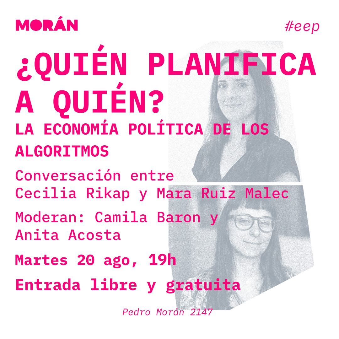 20/8 19hs CABA: La economía política de los algoritmos: ¿quién planifica a quién?
<a href="/mara_ruiz_malec/">Mara Ruiz Malec 💚</a>
<a href="/MissBeiron/">cami baron</a>
Anita Acosta

Actividad libre y gratuita. Al finalizar tenemos cena de camaradería en el mismo espacio. Inscribite
shorturl.at/3wLvQ

<a href="/ysi_commons/">Young Scholars Initiative</a> y <a href="/culturalMORAN/">MORÁN</a>