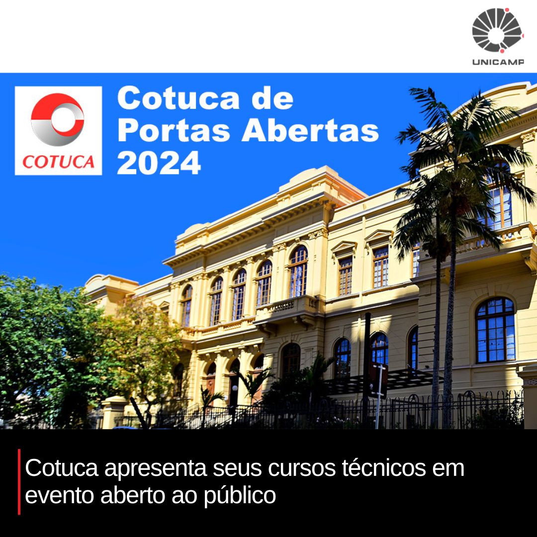 AgendaUnicamp's tweet photo. Aberto ao público, o Colégio Técnico de Campinas (Cotuca) realiza, no dia 17 de agosto, das 9h ás 16h, o “Cotuca de Portas Abertas”. 
https://t.co/uTG24H0QR2
#agendaunicamp #eventos #unicamp #cotuca #portasabertas https://t.co/qYN4EmvhbY