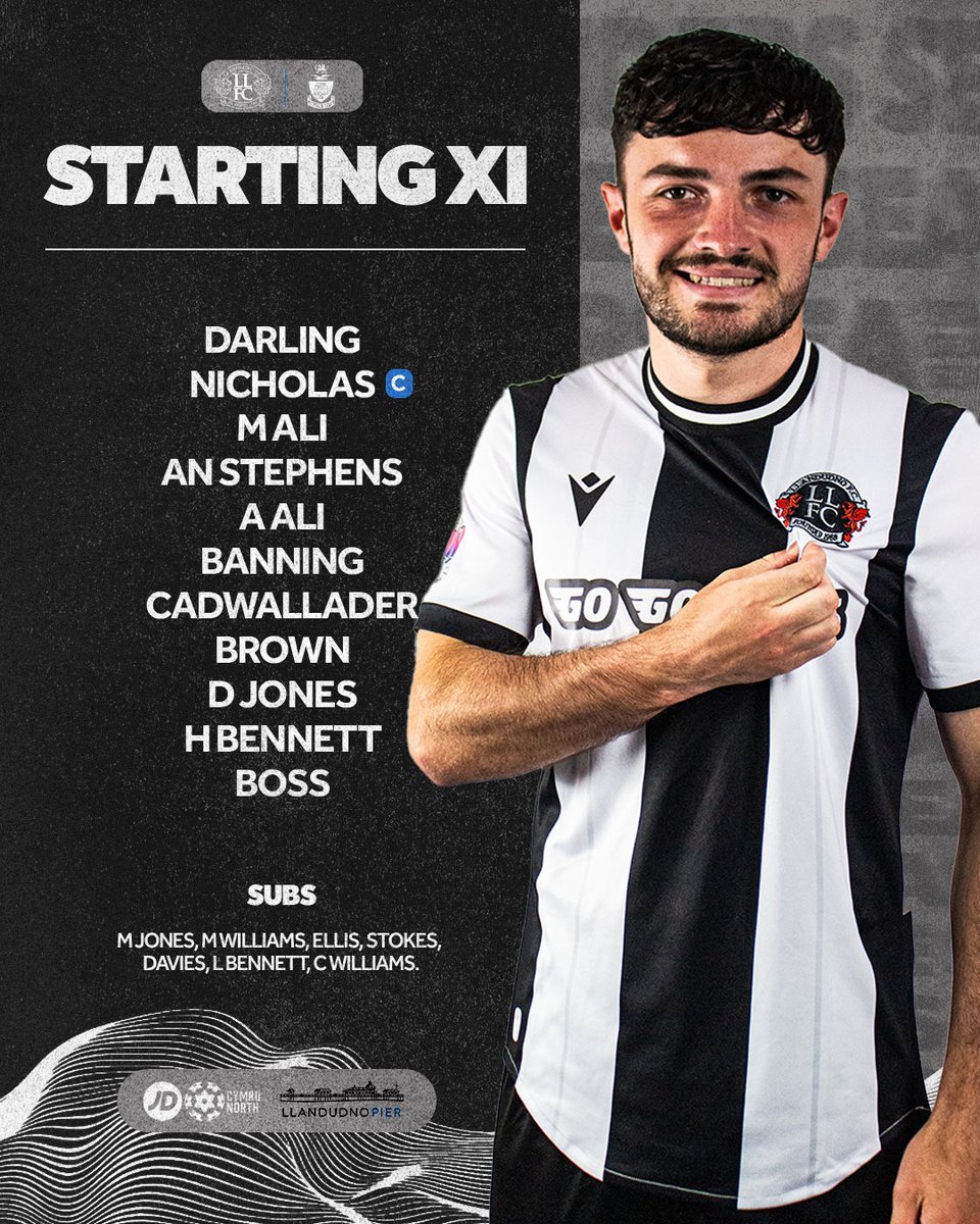 LlandudnoFC's tweet photo. DERBY DAY STARTING XI! 👊

Just one change to last week's team as Stephen Brown is in for Luca Bennett ⬆️⬇️

#Llandudno #LlandudnoFC #JDCymruNorth #WeAreOne #KeepTheFaith https://t.co/pa9EaklmIY
