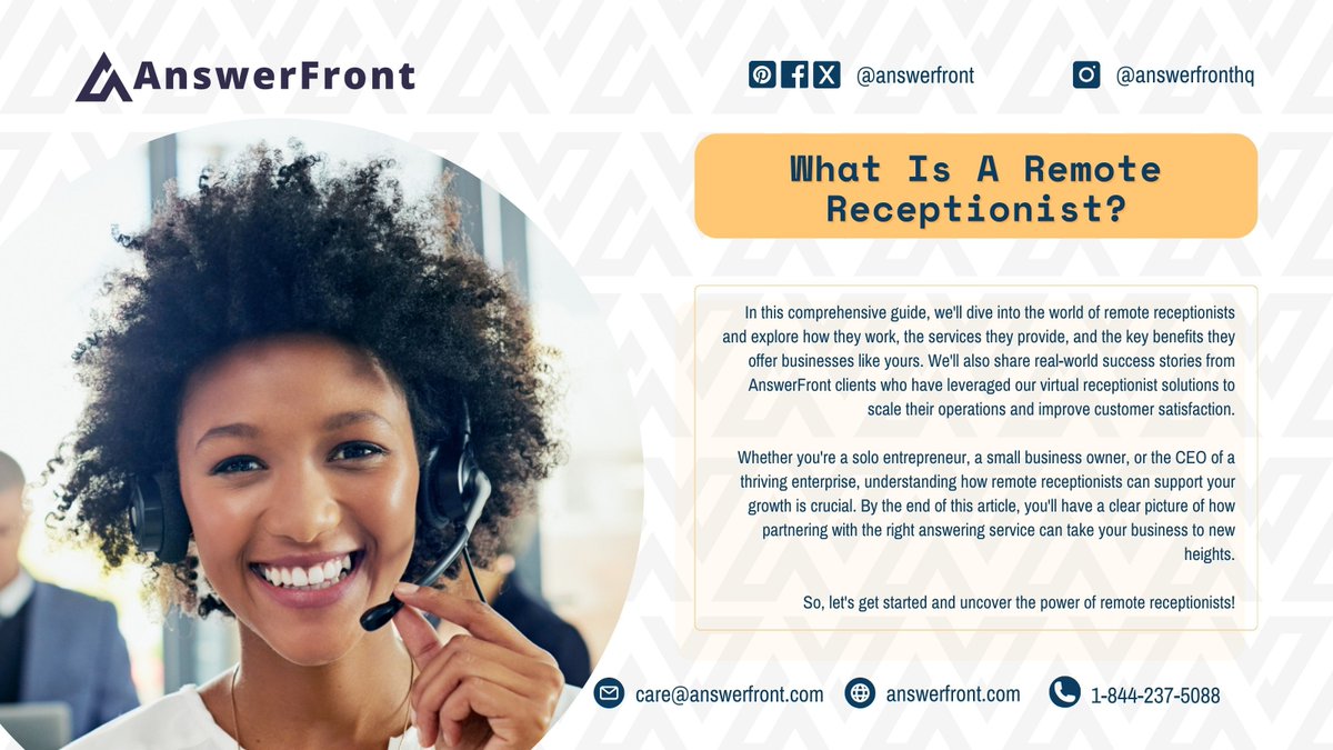 answerfront's tweet image. Find out how hiring a remote receptionist may help your company! Find out how they can improve customer service and expedite processes.

View our most recent blog post!
🌐  buff.ly/3yOWkLS 

#RemoteReceptionist #BusinessEfficiency #CustomerService