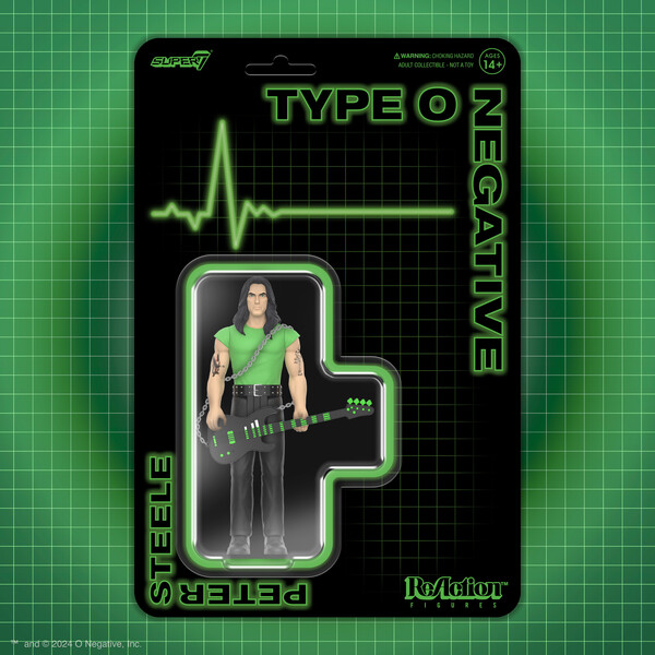 This Type O Negative ReAction Figure of frontman Peter Steele is inspired by the cover art from the band’s 6th studio album Life is Killing Me album, and comes with a bass guitar accessory, detailed with a real chain guitar strap. Available now at Super7.com! #Super7