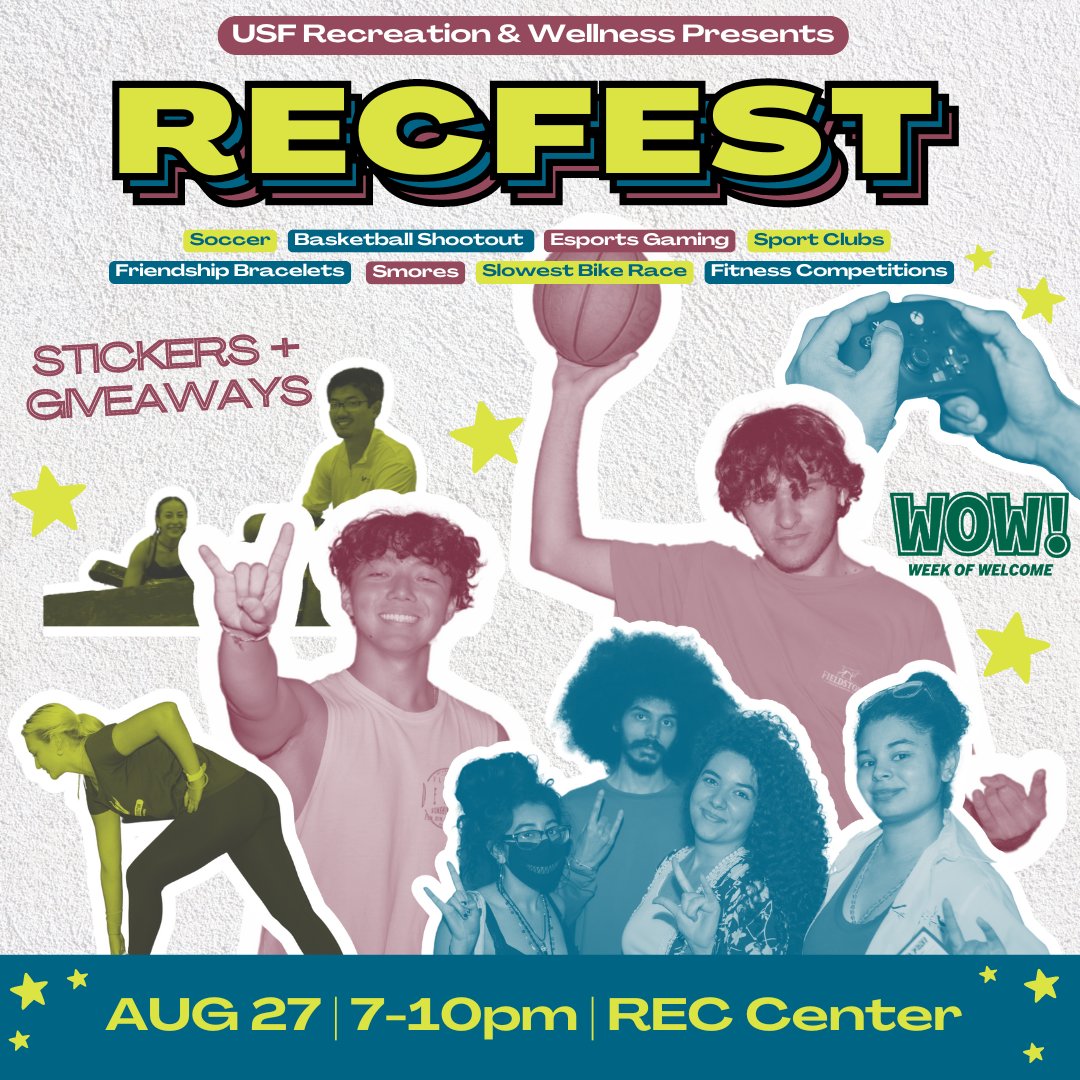 usf_rec's tweet photo. 👀 RecFest is just 11 days away!

▶️ First up is Sports Programs, offering a mass tabling of their clubs and open dodgeball!

🔗 Don't miss out on these great events at the REC Center! Sign up using the link in our bio!

🗓️ August 27th
⏰ 7-10 PM
📍 REC Center https://t.co/l5nzG0cW6n