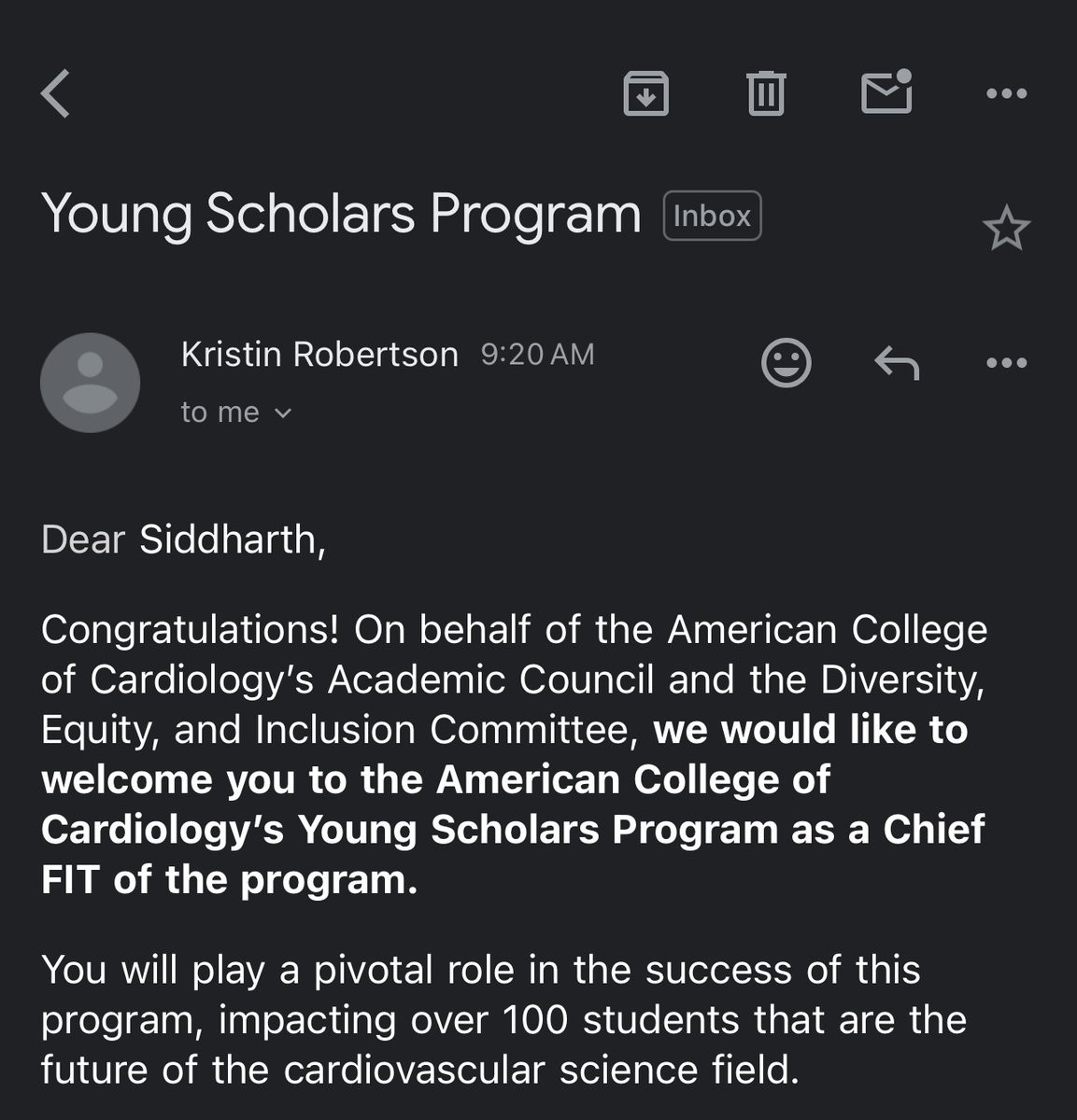 Siddievedder's tweet image. It gives me immense pleasure to share that I’ve been appointed as a Chief in the American College of Cardiology’s Young Scholars Program! Also shoutout to my fellow mentor, @ABrgdar, who will be joining me on this exciting journey. @DrQuinnCapers4 @uroojmd1 
#ACCYoungScholars