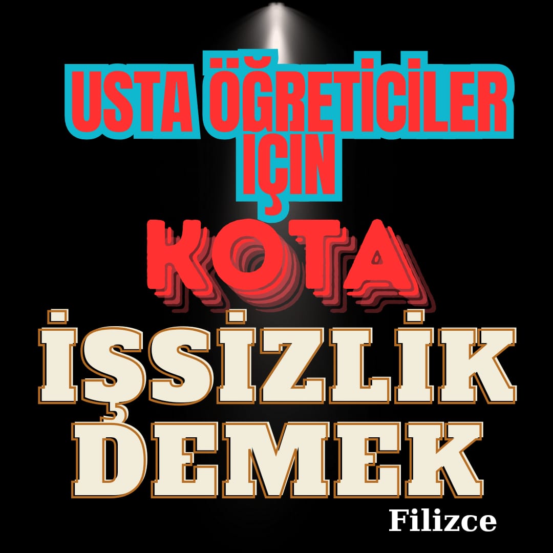 #UstaÖğreticiyeKOTAzulmü
Yıllarını devletine hizmet etmekle geçirmiş Usta öğreticilerin kota engeline takılmasını istemiyoruz. Usta Öğretici tasarruf konusu yapılamaz.
#millieğitimbakanlığı 
#maliyebakanlığı