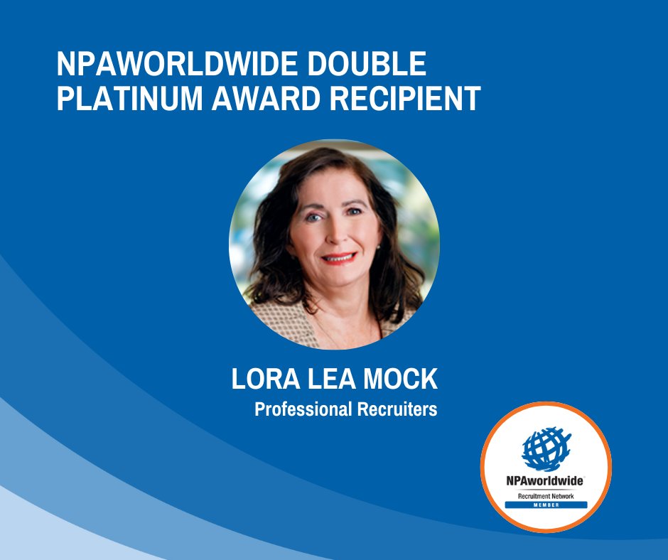 NPAworldwide's tweet photo. Congratulations to Lora Lea Mock of Professional Recruiters in greater Salt Lake City, the newest recipient of our Double Platinum Award. Read more: https://t.co/ojW3xP5fgk https://t.co/HUPTvd1Mix