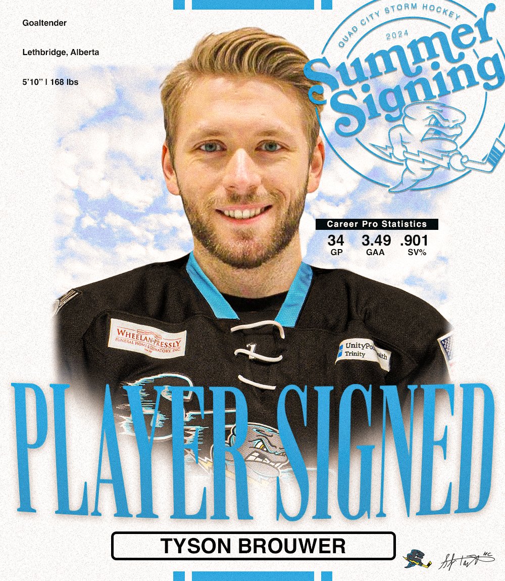 Folks, we've got another #NewGuy making his way to the Quad Cities‼️

#StormNation - Let's show some love to our newest netminder, Tyson Brouwer🙌

📊 bit.ly/3YI8rFf

#FreezeWarning