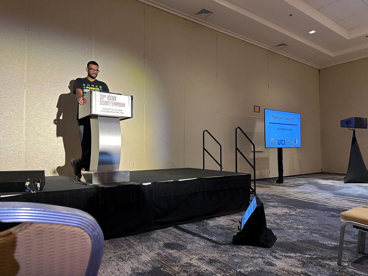 <a href="/ArjunArunasalam/">Arjun Arunasalam</a>  presented his paper on refugee S&amp;P on Thursday <a href="/USENIXSecurity/">USENIX Security</a> #usesec24