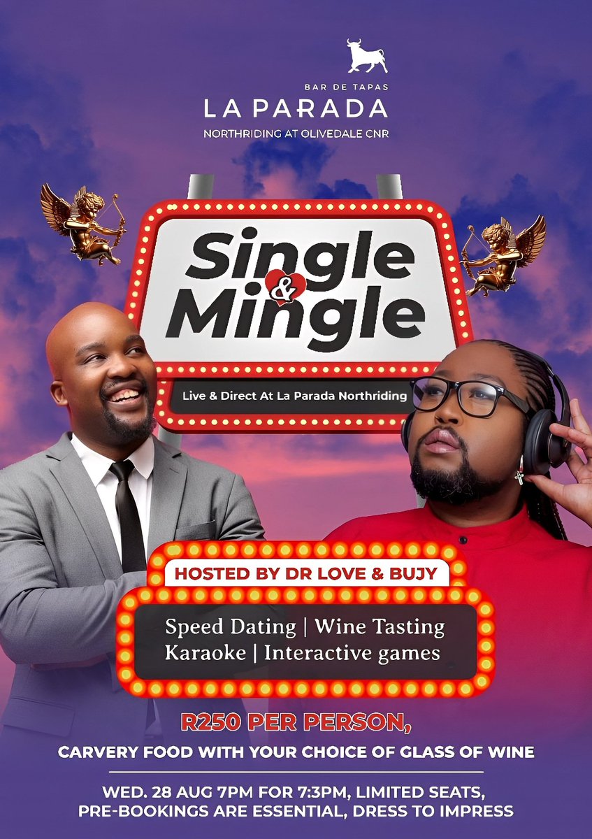 Single people here's an opportunity for you👏👏👏😄😄 #umjolowithazola 

Hosted by myself &amp; <a href="/Bujy/">BUJY Sthembinkosi BIKWA</a> Let's Single &amp; Mingle, 28 Aug at La Parada,Northriding. Share to your WhatsApp contacts.

Tickets are moving fast. Quickly RSVP &amp; get a ticket with this link: bit.ly/46WjYTy