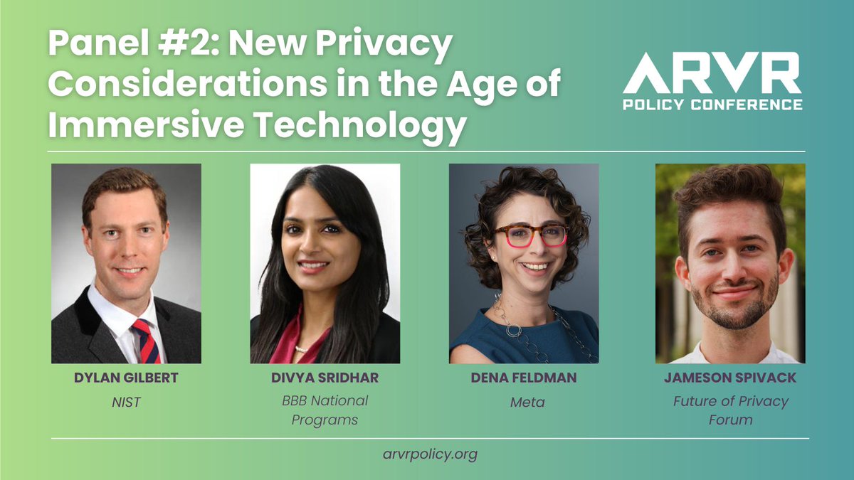 Information Technology and Innovation Foundation (@itifdc) on Twitter photo Announcing Panel #2 at the 2024 ARVR Policy Conference! 🛡️
Featuring Dylan Gilbert (<a href="/NIST/">National Institute of Standards and Technology</a>), Divya Sridhar (@BBB_Ntlprogram), Dena Feldman (<a href="/RealityLabs/">Reality Labs at Meta</a>), and <a href="/spivackjameson/">Jameson Spivack</a> (<a href="/futureofprivacy/">Future of Privacy Forum</a>).
Details + registration ➡️ arvrpolicy.org
#ARVR24 #ARVRpolicy Announcing Panel #2 at the 2024 ARVR Policy Conference! 🛡️
Featuring Dylan Gilbert (<a href="/NIST/">National Institute of Standards and Technology</a>), Divya Sridhar (@BBB_Ntlprogram), Dena Feldman (<a href="/RealityLabs/">Reality Labs at Meta</a>), and <a href="/spivackjameson/">Jameson Spivack</a> (<a href="/futureofprivacy/">Future of Privacy Forum</a>).
Details + registration ➡️ arvrpolicy.org
#ARVR24 #ARVRpolicy