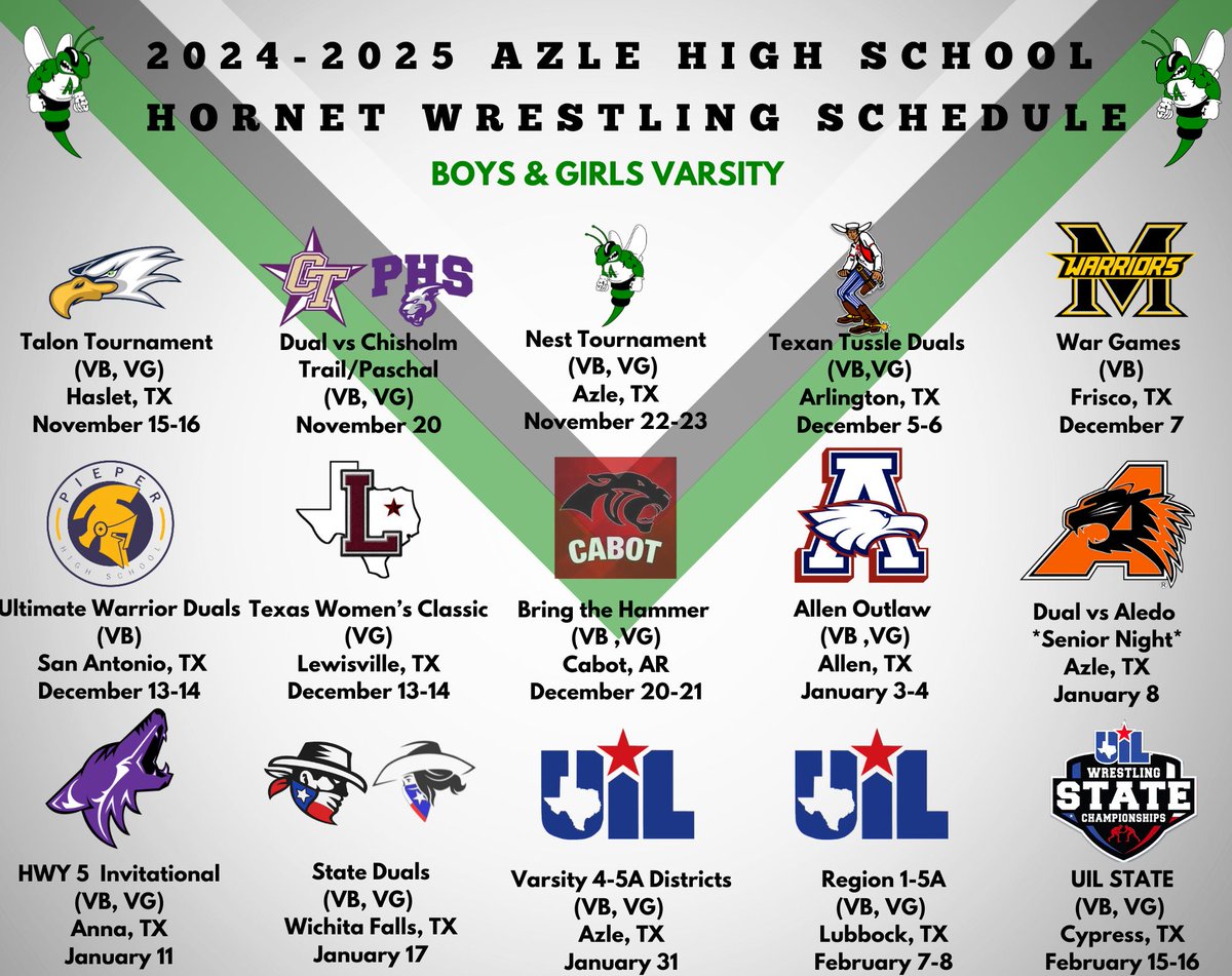 👀 
✍️ this down! Screenshot it!

🖤 🤼‍♀️2024-25 Azle Hornets Schedule🤼 💚