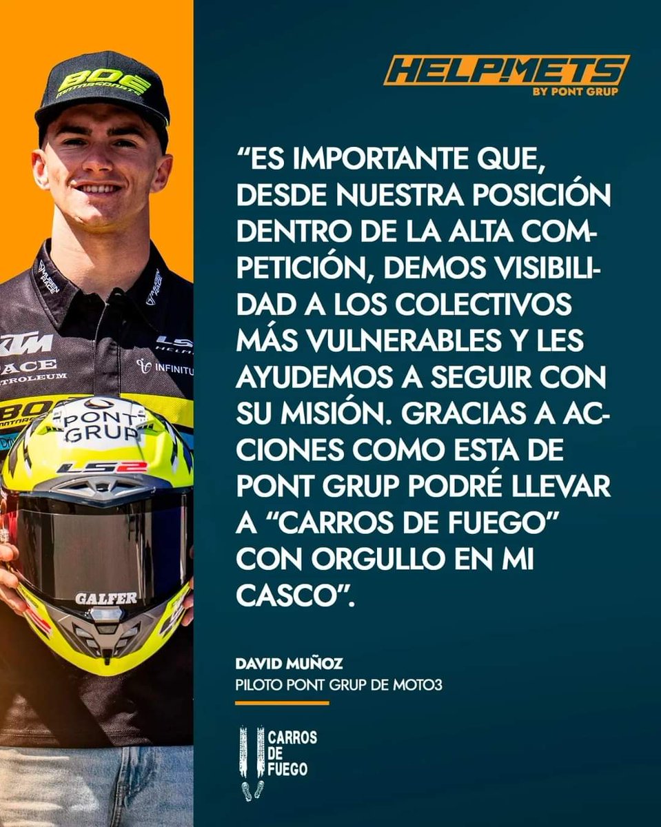 Quién nos iba a decir hace unos años que el casco de David Muñoz iba a llevar nuestro logo en una prueba del campeonato del mundo de motociclismo 💪.
Gracias <a href="/pontgrup/">Pont Grup</a> por hacerlo posible 😍