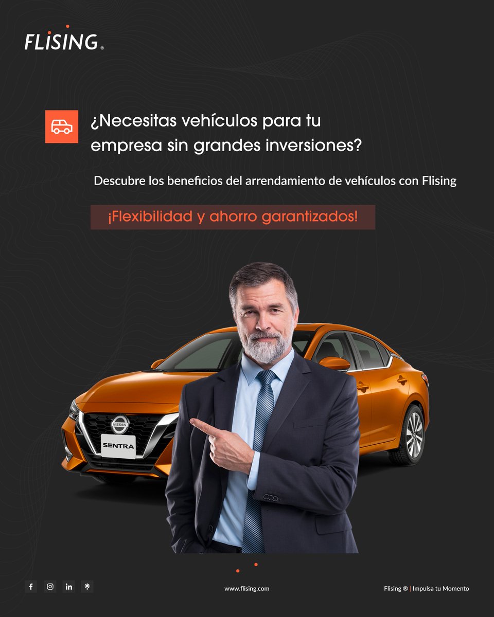 Flising_mx's tweet image. Ventajas de arrendar vehículos con Flising. ⭐

¿Necesitas vehículos para tu empresa sin grandes inversiones iniciales? 🤨💵

Descubre los beneficios del arrendamiento de vehículos con #Flising ¡Flexibilidad y ahorro garantizados!. 🚗🚐