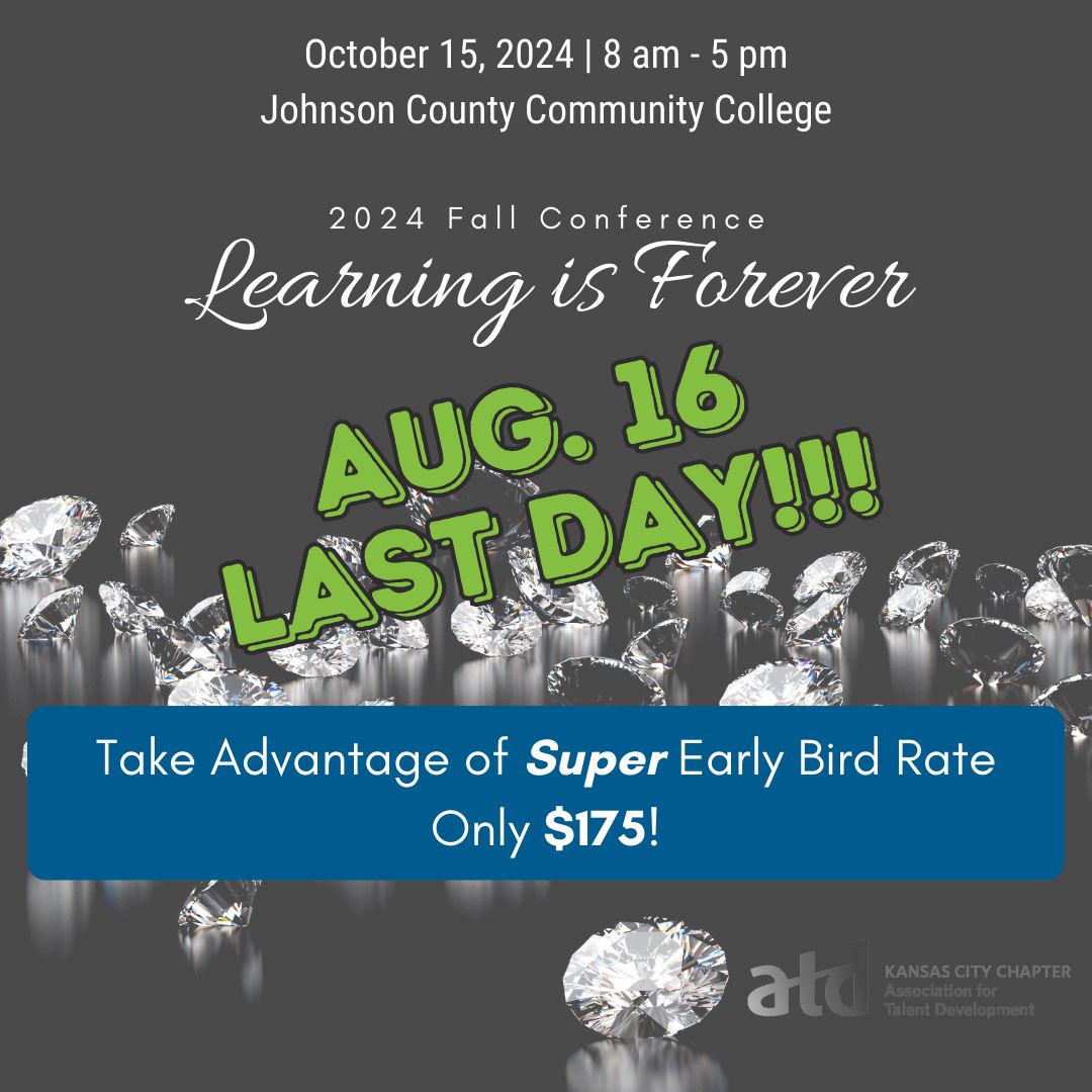 ATDKC's tweet photo. TODAY IS THE LAST DAY TO GET EARLY BIRD PRICING!

Only $175 for those who register today! Grab your spot now for the October 15 Conference! 

This will be a full day of the latest in trends and tools for elevating learning forever. https://t.co/zzl0c9Mgns